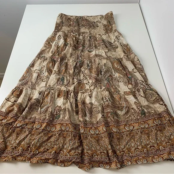 Rosemarine Maxi Tiered Skirt Paisley Italy Size Medium Brown Beige Boho Romantic - Picture 11 of 11
